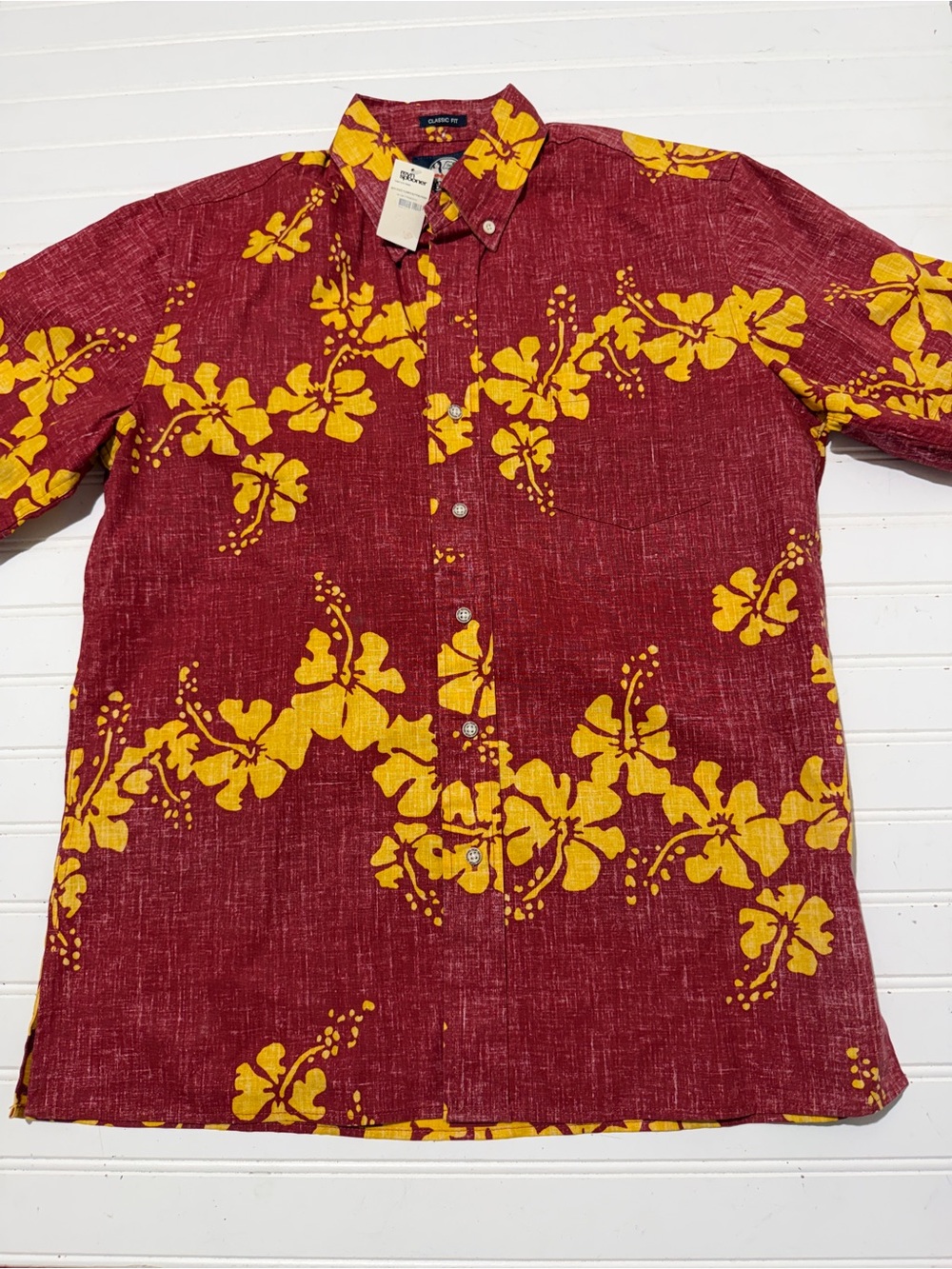 New Reyn Spooner 50th State Flower Crimson Hawaiian Camp Shirt Men's Small NWT